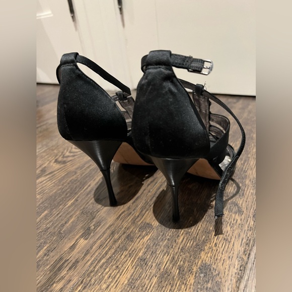 Beverly Feldman Evening or Wedding Shoes / Sandals, Black Satin, Size 9 - Picture 4 of 13